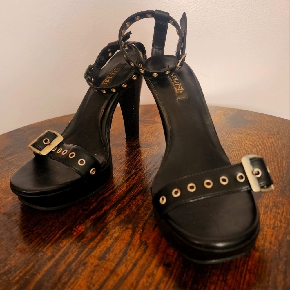Splash Black Ankle Strap Heels